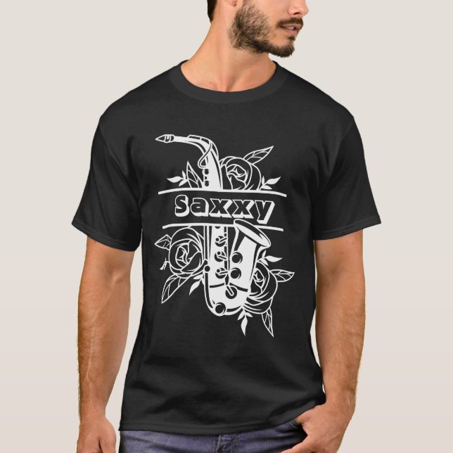 Saxofón negro y blanco 'saxi', camiseta musical (Anverso)