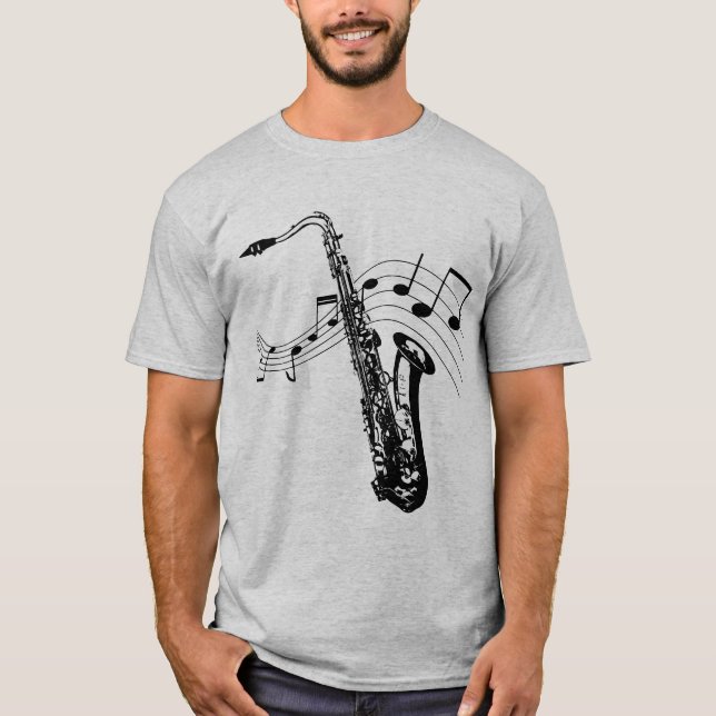 Saxofón y camiseta de las notas (Anverso)