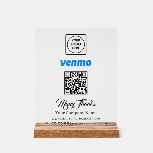 Scan to Pay Venmo QR Code White Display Sign (Anverso)
