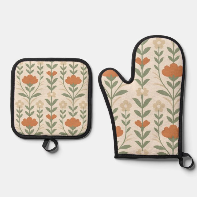 Scandinavian Floral Oven Mitt & Pot Holder Set (Anverso)