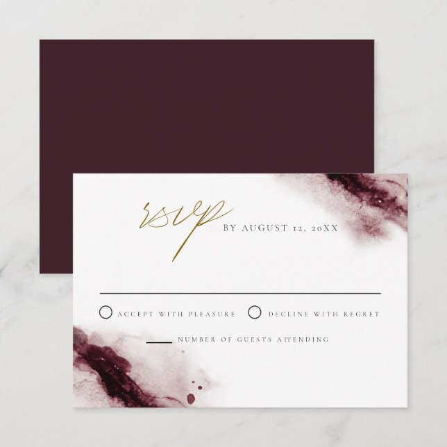 SCARLETT | Tarjeta Boho Burgundy y Gold RSVP (Anverso / Reverso)