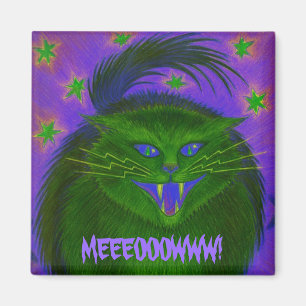 Scary Cat Green 'MEEEOOWWWWW!' imán de refrigerado
