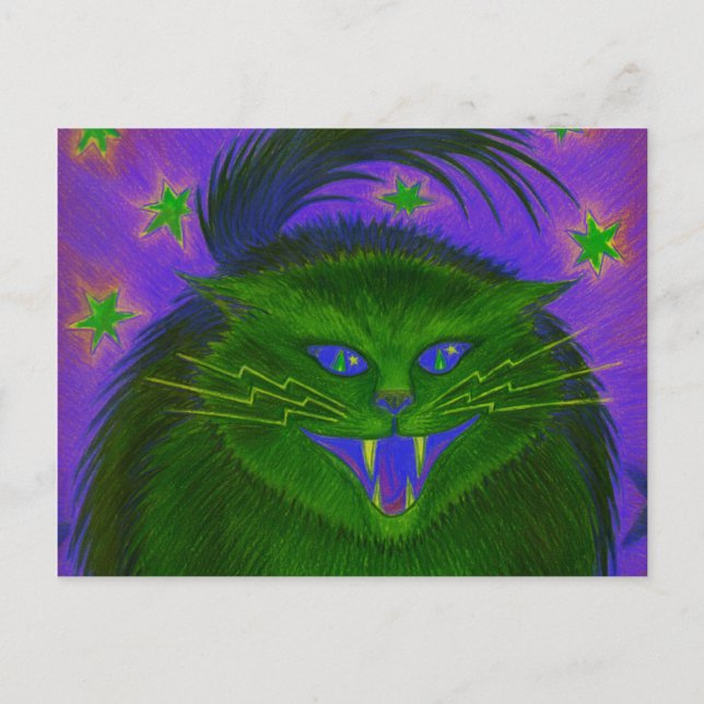 Scary Cat Green postal horizontal (Anverso)