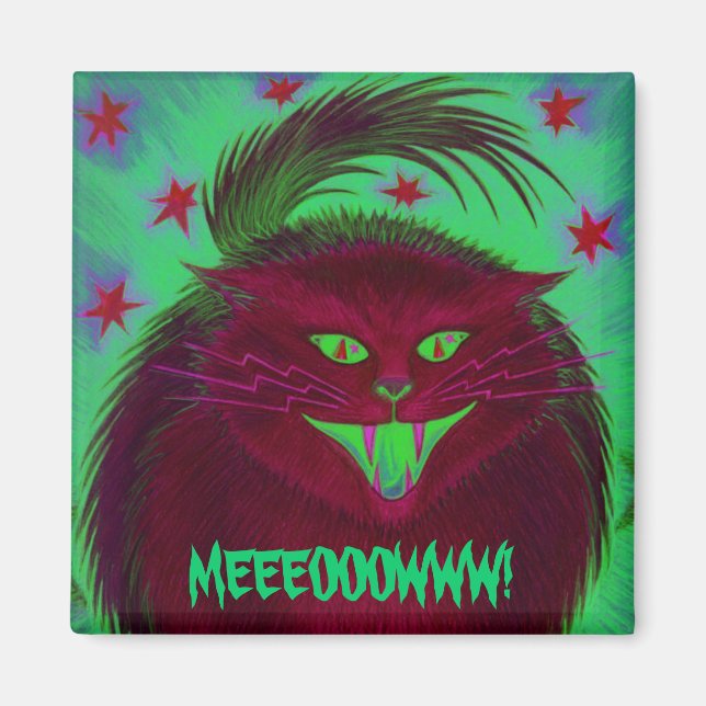Scary Cat Red 'MEEEOOWWWWW!' imán de refrigerador (Frente)