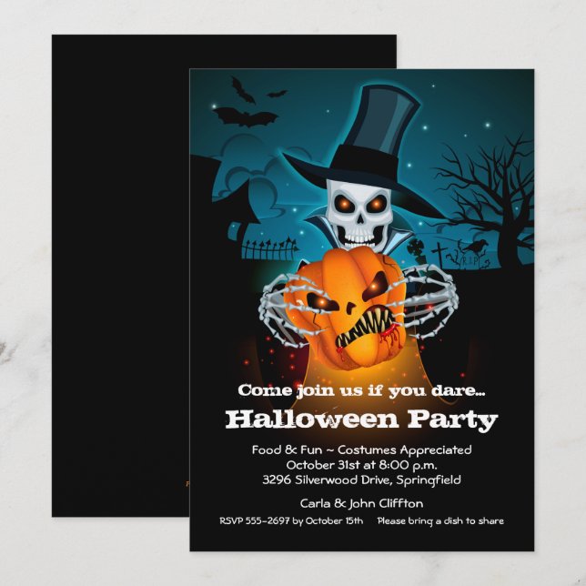 Scary Skeleton y las invitaciones de Halloween de  (Anverso / Reverso)