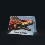 Scary Spinosaurus Dinosaur, Tarjeta de Cumpleaños<br><div class="desc">La foto es un gran y aterrador dinosaurio Spinosaurus con un mensaje de cumpleaños dentro</div>