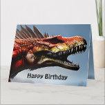 Scary Spinosaurus Dinosaur, tarjeta de cumpleaños<br><div class="desc">La foto es un gran y aterrador dinosaurio Spinosaurus con un mensaje de cumpleaños dentro</div>