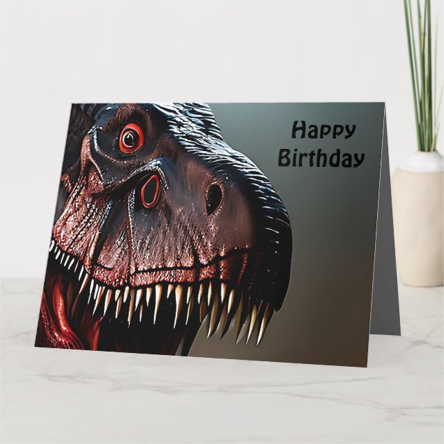 Scary Tyrannosaurus Rex, tarjeta de cumpleaños gra (Anverso)