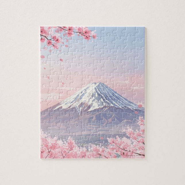Scenic Puzzle of Mount Fuji and Cherry Blossoms (Vertical)