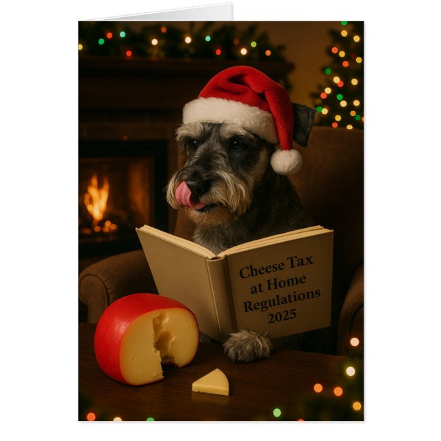 Schnauzer 'Cheese Tax' Christmas card (Frente)