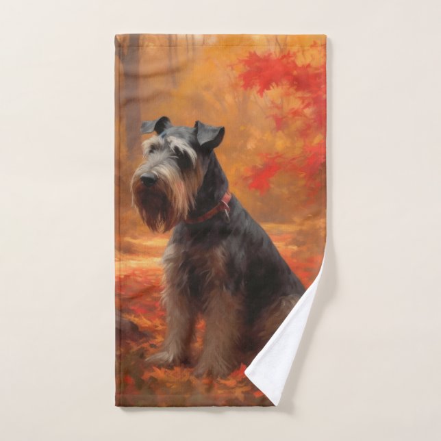 Schnauzer en otoño se inspira en las hojas de otoñ (Toalla de mano)