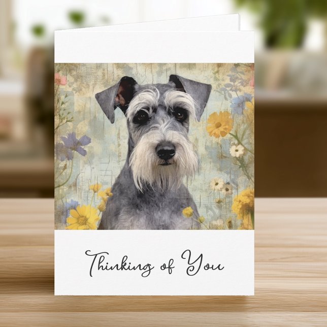 Schnauzer Floral Bonito (Easily customize the text on the front of this pretty Schnauzer card with just a few clicks.)