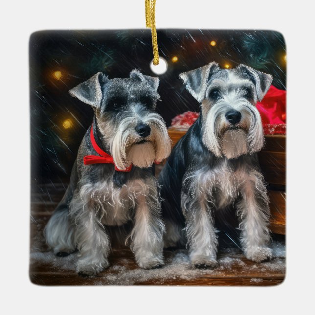 Schnauzer Nevado Trineo Decoración de Navidad (Anverso)