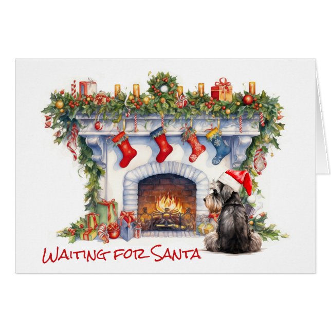 Schnauzer Terrier Wait to Santa Fireplace (Anverso (Horizontal))