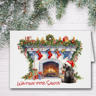 Schnauzer Terrier Wait to Santa Fireplace