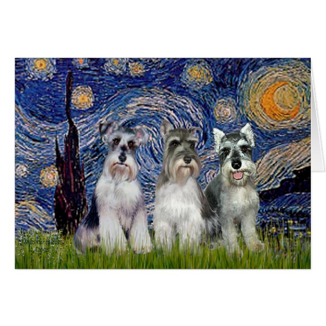 Schnauzers (tres) - Noche estrellada (Anverso (Horizontal))