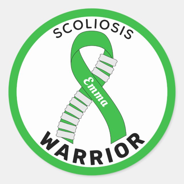 Scoliosis Warrior Ribbon Pegatina de Ronda Blanca (Anverso)