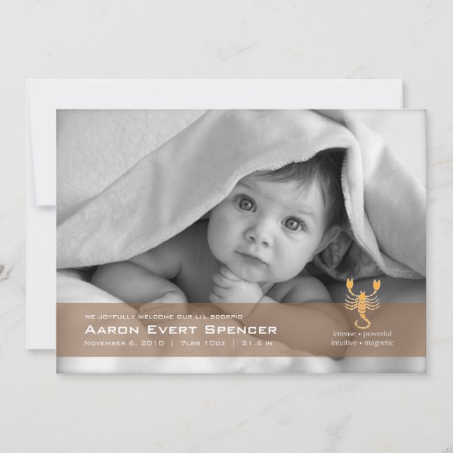 Scorpio, la tarjeta de anuncio de nacimiento de la (Anverso)