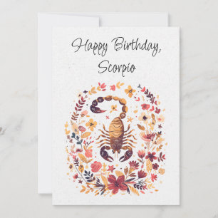Scorpion Tarjeta plana floral de zodiac boho