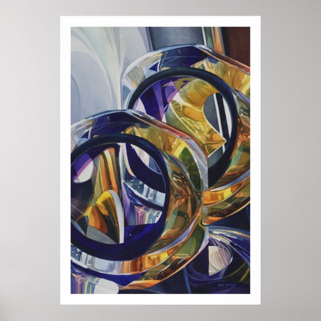 "Scotch on the Rocks" acuarela de vidrio de arte (Frente)