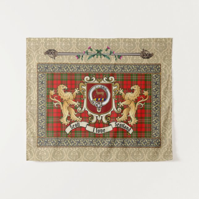 Scott Clan Badge & Tartán con tapiz de leones (Anverso (horizontal))