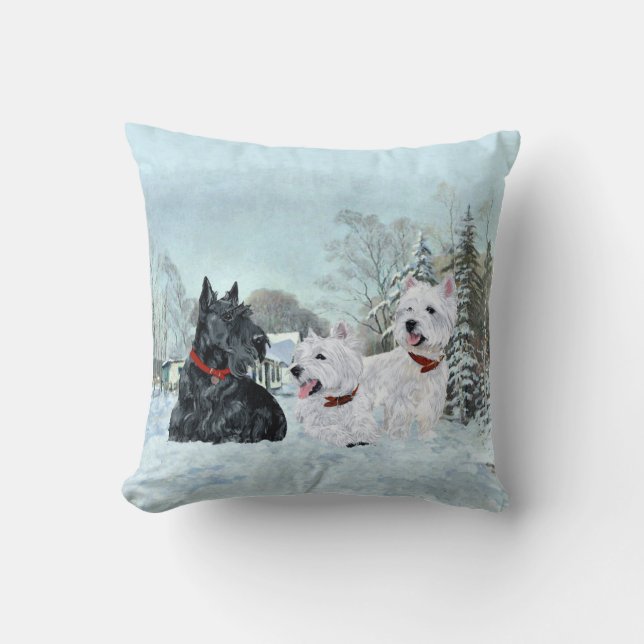 Scottie y Westies - Almohada de invierno de Terrie (Anverso)