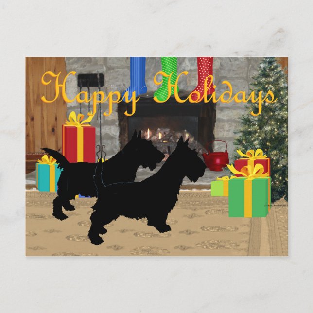 Scotties de Navidad junto a la chimenea (Anverso)