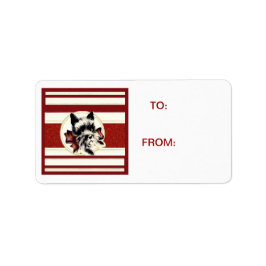 Scotty Dog Scottish Terrier rayas rojas Etiqueta