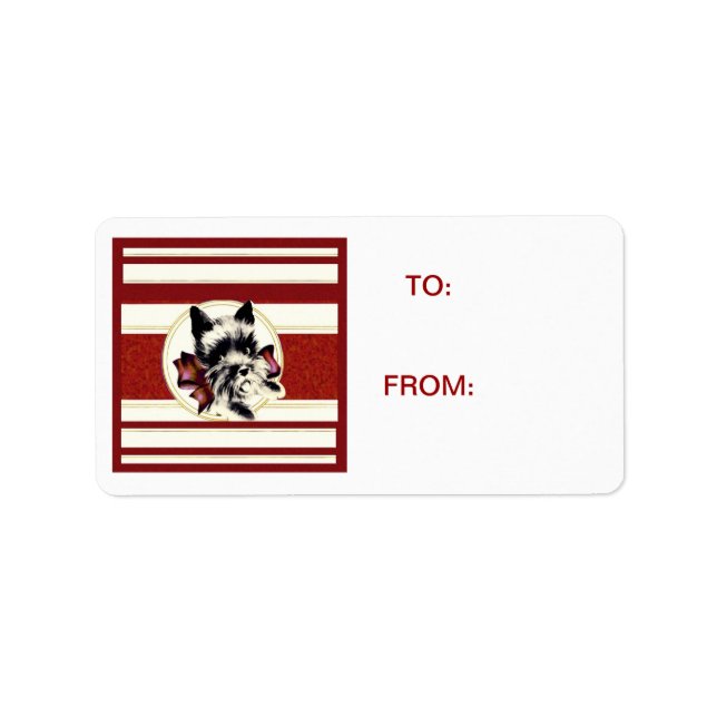 Scotty Dog Scottish Terrier rayas rojas Etiqueta (Frente)