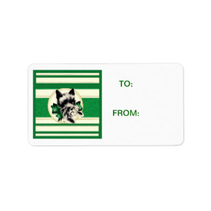 Scotty Dog Scottish Terrier rayas verdes Etiqueta