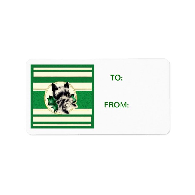 Scotty Dog Scottish Terrier rayas verdes Etiqueta (Frente)