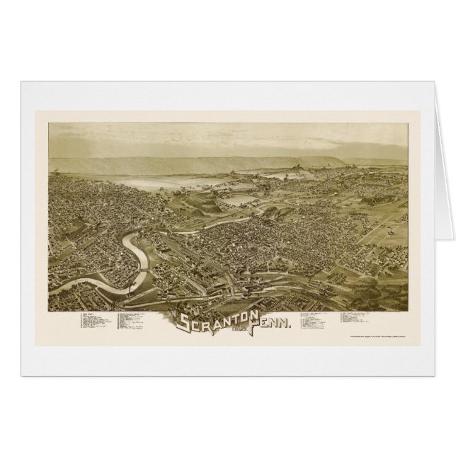 Scranton, mapa panorámico del PA - 1890 (Anverso (Horizontal))