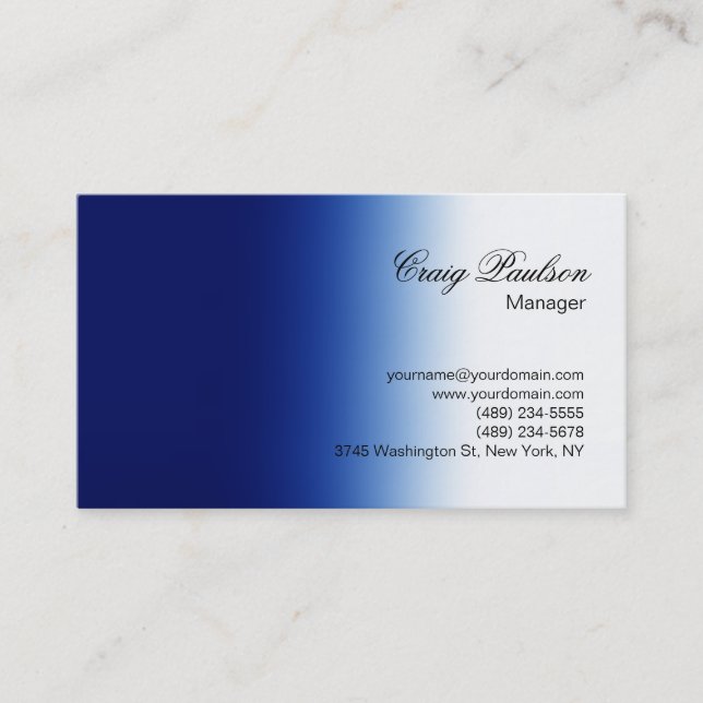 Script Blue White Plain Tarjeta de visita simple (Anverso)