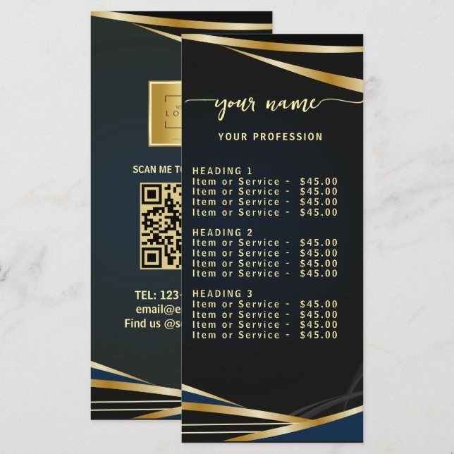 Script Classic black and gold Price List Menu (Anverso / Reverso)