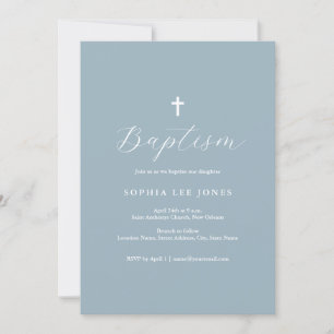 Script Dusty Blue Modern Baptism Invitación