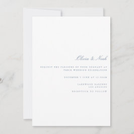 Script Dusty Blue & White Wedding Invitación Card
