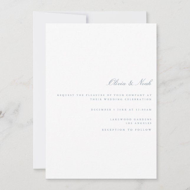 Script Dusty Blue & White Wedding Invitación Card (Anverso)
