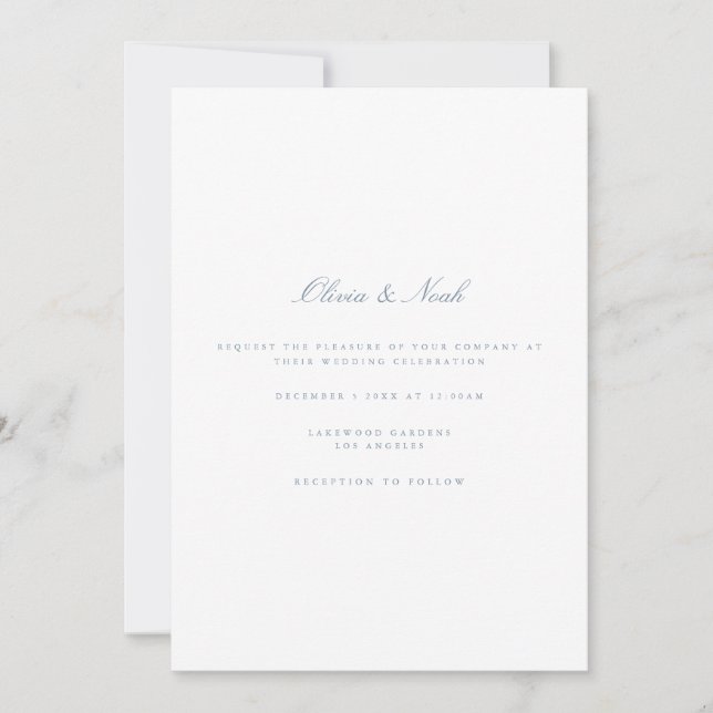 Script Dusty Blue & White Wedding Invitación Card (Anverso)