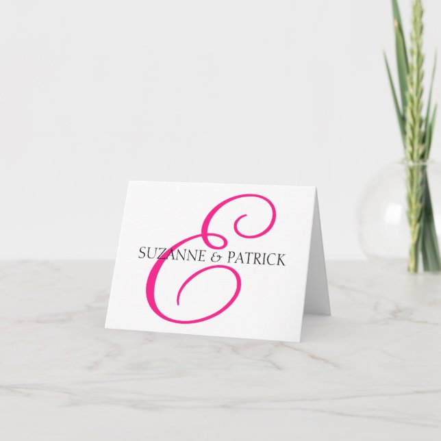 Script E Monograma Notecard (rosa caliente / negro (Anverso)