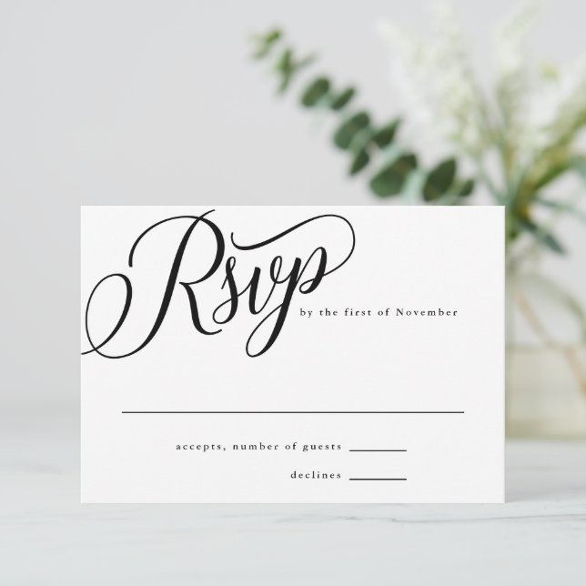 Script Flourin Black Reply RSVP Card (Anverso de pie)