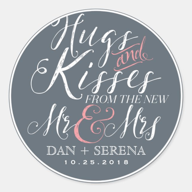 Script Font New Mr. y Mrs Wedding Favor Pegatina (Anverso)