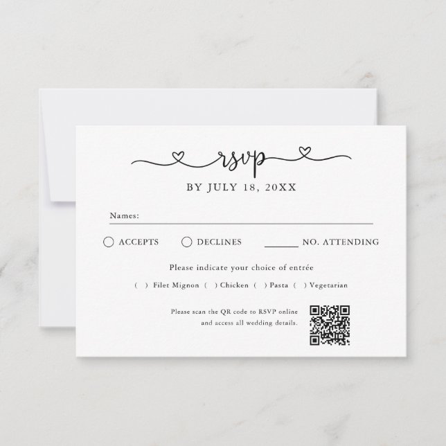 Script Heart QR Code Photo Off White RSVP (Anverso)