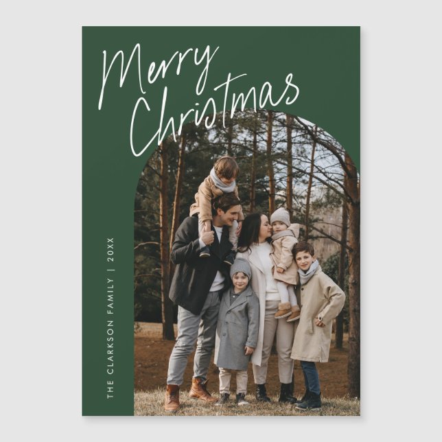 Script Merry Christmas Arch Photo Magnetic Card (Anverso)
