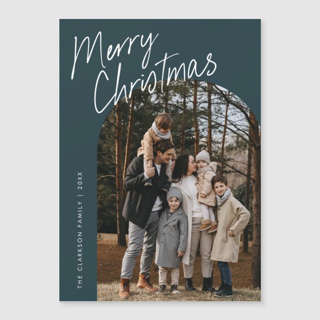 Script Merry Christmas Arch Photo Magnetic Card (Anverso)