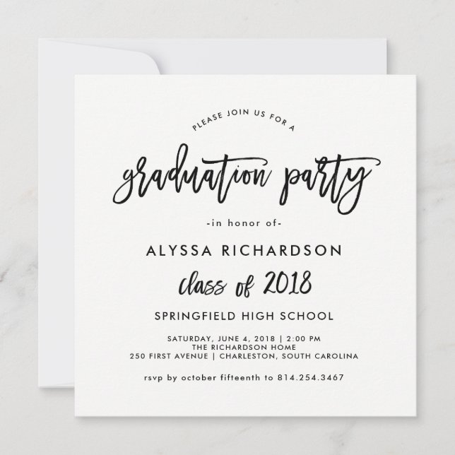 Script moderno| Invitación a la fiesta de graduaci (Anverso)