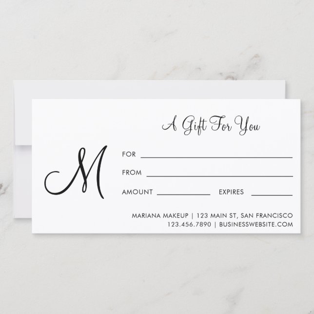 Script Monogram Business Gift Certificate (Anverso)