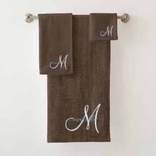 Script Monograma Faux Linen Dark Brown