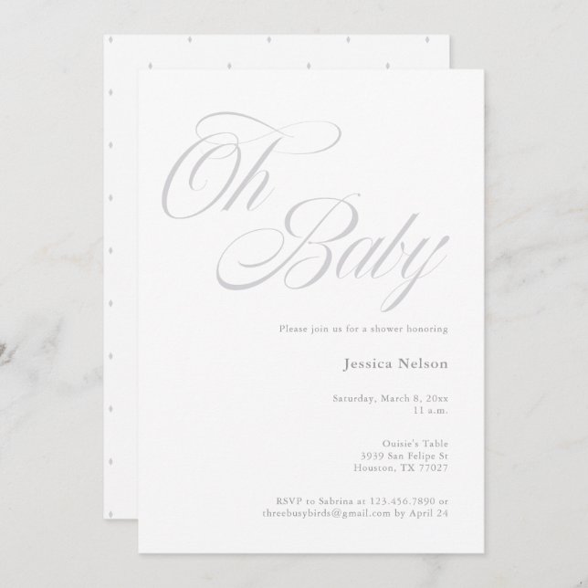 Script Oh Baby Gender Neutral Shower Invitación (Anverso / Reverso)