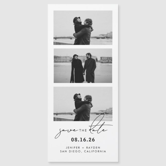 Script Photo Strip Magnetic Wedding Save The Date (Anverso)
