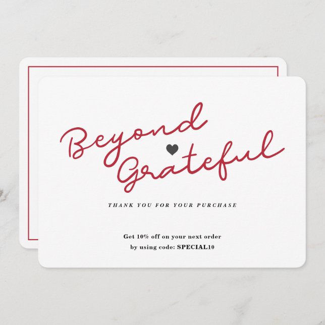 Script simple con corazón - Tarjeta de agradecimie (Anverso / Reverso)